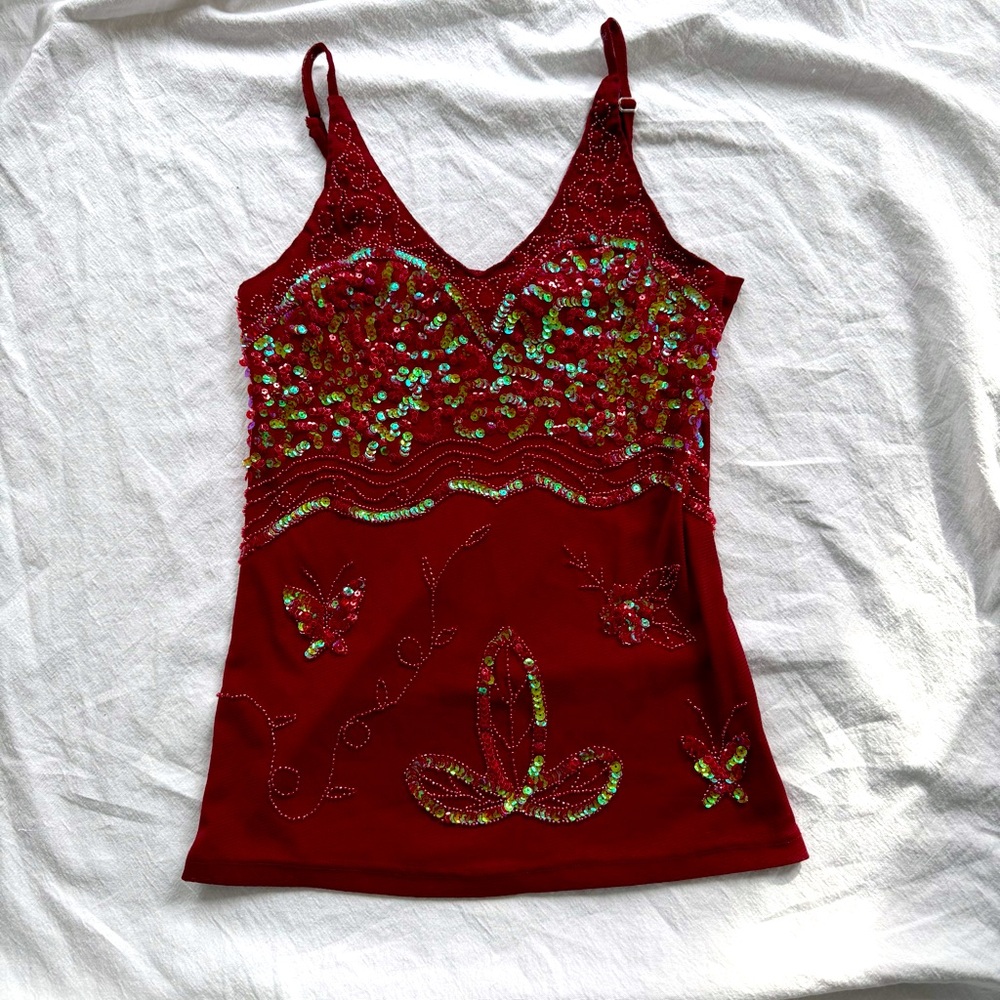 vintage y2k butterfly beaded sequin tank top fairycore pinterest ibiza summer